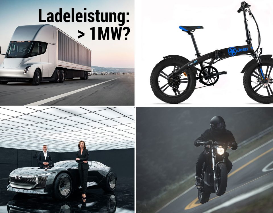 Freitag Magazin: das Dilemma mit der Ladegeschwindigkeit bei eLkw am Beispiel Tesla. Mit der ZERO auf den Salzburgring. Audi skysphere concept. Jeeps Fold Fat E-Bike.