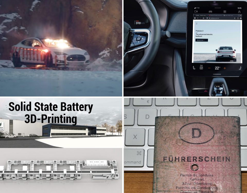 Donnerstag Magazin: 3D-Printing und Solid State-Batterien. Explosives Model S aus Finnland. Führerschein schon getauscht? Im Polestar 2 surfen und netflixen.