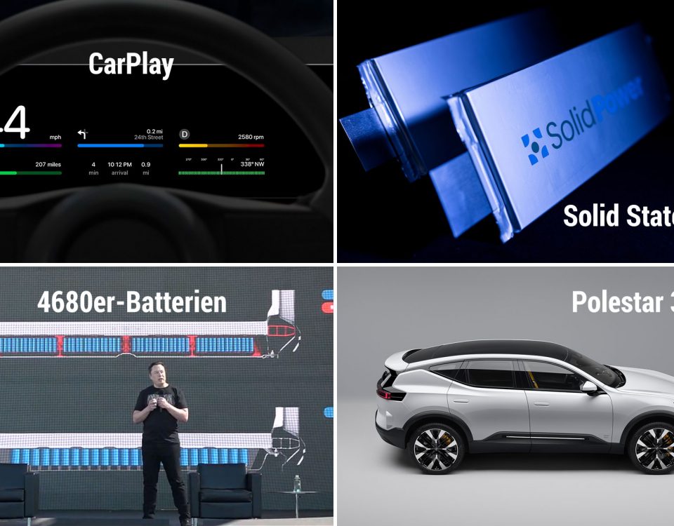 Mittwoch Magazin: Panasonic fertigt 4680er-Zellen für den riesigen Tesla-Bedarf. Apple stellt neues CarPlay vor. Solid Power verkündet Pilotproduktionslinie für Solid State Batterien.