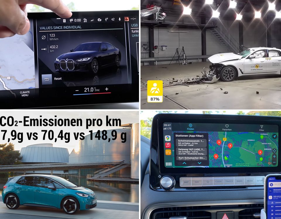 Dienstag Magazin: Licht und Schatten beim BMW i4 eDrive 40. CO2-Emissionen eines Stromers – F vs D vs PL. EnBW mobility+ App nun auch in Apple CarPlay verfügbar.