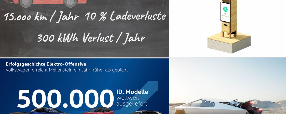 Dienstag Magazin: Ladeverluste. 500.000ster VW ID ausgeliefert. Teslas F&E-Ausgaben niedrig wie nie. Regensburg setzt auf "Littrees" und Spezialscooter.
