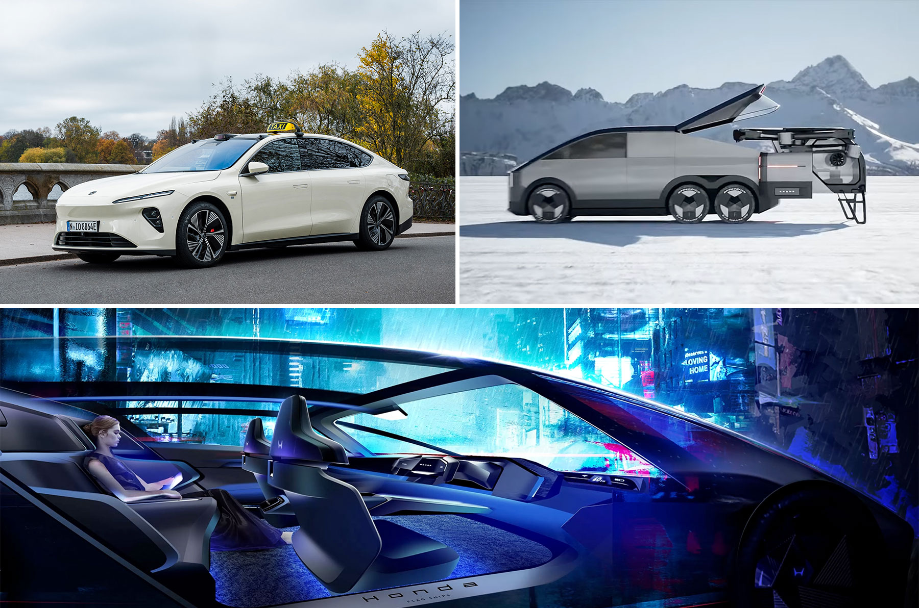 Freitag Magazin: Science Fiction von Honda und Xpeng. Rund 9 Mio. Stromer 2023. NIOs Einstieg ins Taxi-Geschäft.